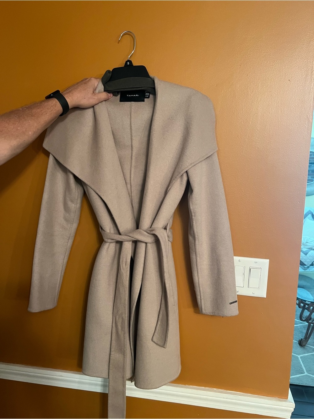 Tahari Taupe Wrap Coat with Belt